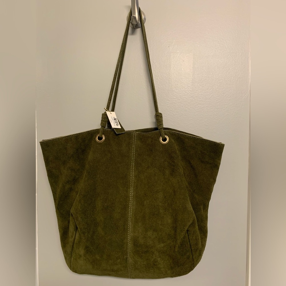Olive Green Suede Tote Bag